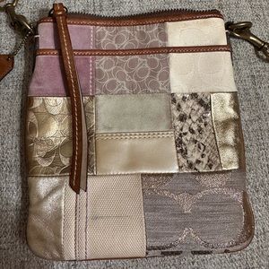 Coach Purse Purple White Suede Gold Patchwork